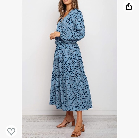 Dresses & Skirts - Boho Long-sleeved Maxi Dress- blue leopard print